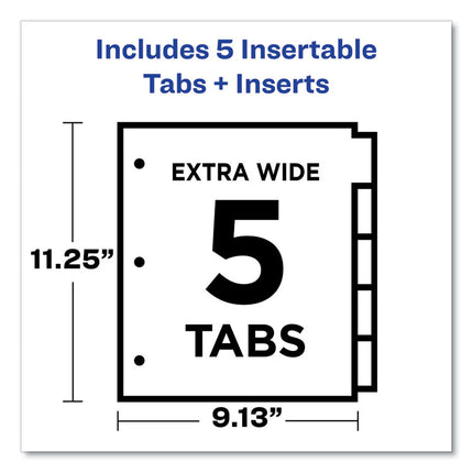 Insertable Dividers w/Single Pockets, 5-Tab, 11.25 x 9.13, White, 1 Set