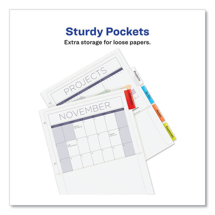 Insertable Dividers w/Single Pockets, 5-Tab, 11.25 x 9.13, White, 1 Set