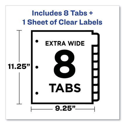 Print and Apply Index Maker Clear Label Dividers, Extra Wide Tab, 8-Tab, 11.25 x 9.25, White, 1 Set
