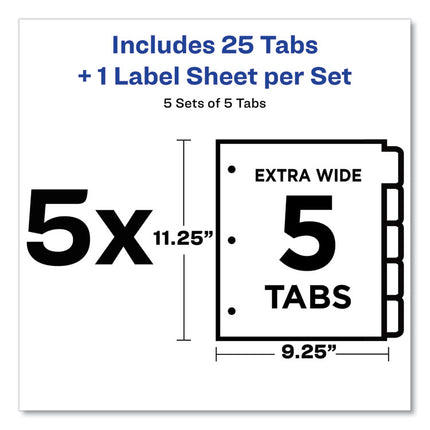 Print and Apply Index Maker Clear Label Dividers, Extra Wide Tab, 5-Tab, White Tabs, 11.25 x 9.25, White, 5 Sets