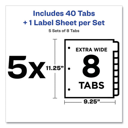 Print and Apply Index Maker Clear Label Dividers, Extra Wide Tabs, 8-Tab, 11.25 x 9.25, White, 5 Sets