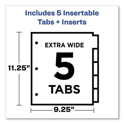 Insertable Big Tab Plastic 1-Pocket Dividers, 5-Tab, 11.13 X 9.25, Assorted, 1 Set