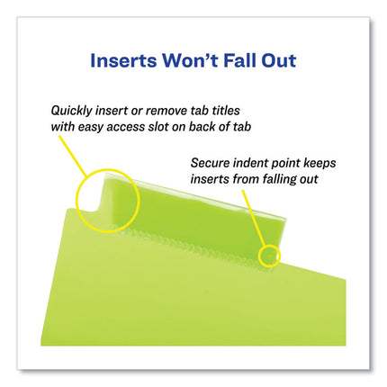 Insertable Big Tab Plastic 1-Pocket Dividers, 5-Tab, 11.13 X 9.25, Assorted, 1 Set
