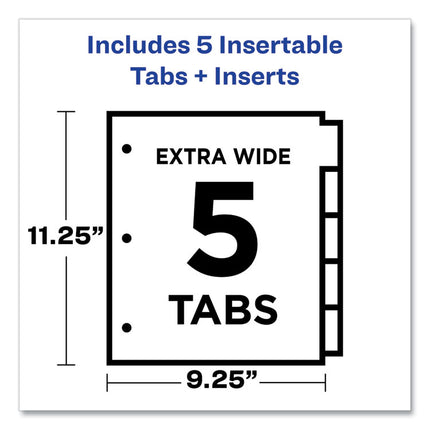 Insertable Big Tab Plastic 2-Pocket Dividers, 5-Tab, 11.13 X 9.25, Assorted, 1 Set