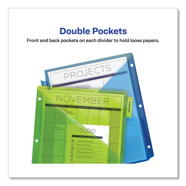 Insertable Big Tab Plastic 2-Pocket Dividers, 5-Tab, 11.13 X 9.25, Assorted, 1 Set