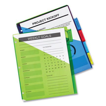 Insertable Big Tab Plastic 2-Pocket Dividers, 5-Tab, 11.13 X 9.25, Assorted, 1 Set