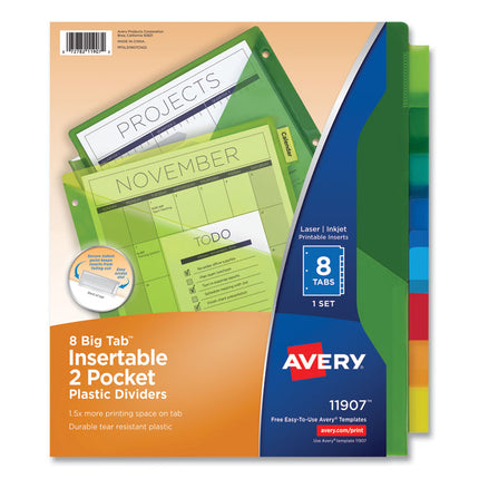 Insertable Big Tab Plastic 2-Pocket Dividers, 8-Tab, 11.13 X 9.25, Assorted, 1 Set