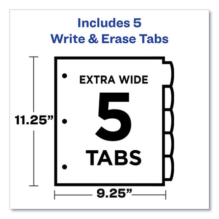 Write and Erase Durable Plastic Dividers with Slash Pocket, 3-Hold Punched, 5-Tab, 11.13 x 9.25, Assorted, 1 Set