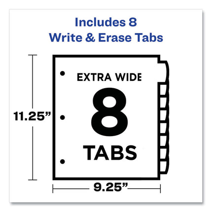Write and Erase Durable Plastic Dividers with Slash Pocket, 3-Hold Punched, 8-Tab, 11.13 x 9.25, Assorted, 1 Set
