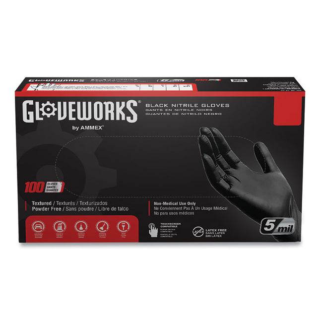 Industrial Nitrile Gloves, Powder-Free, 5 mil, Small, Black 100 Gloves/Box, 10 Boxes/Carton