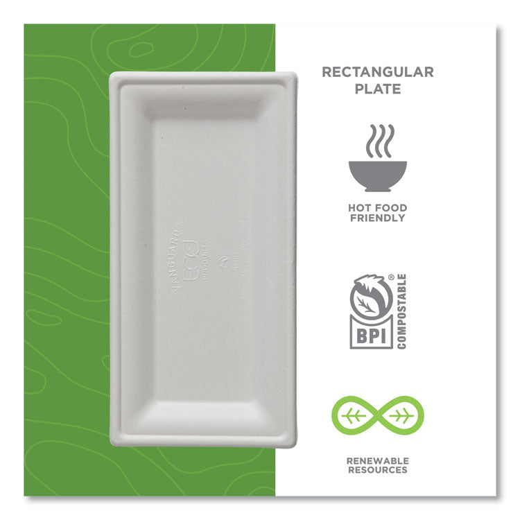 Vanguard Renewable and Compostable Sugarcane Plates, 5 x 10, White, 500/Carton