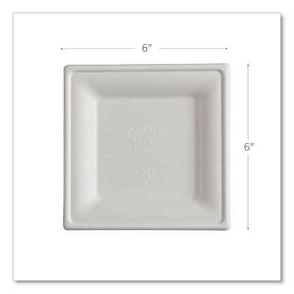 Vanguard Renewable and Compostable Sugarcane Plates, 6 x 6, White, 500/Carton