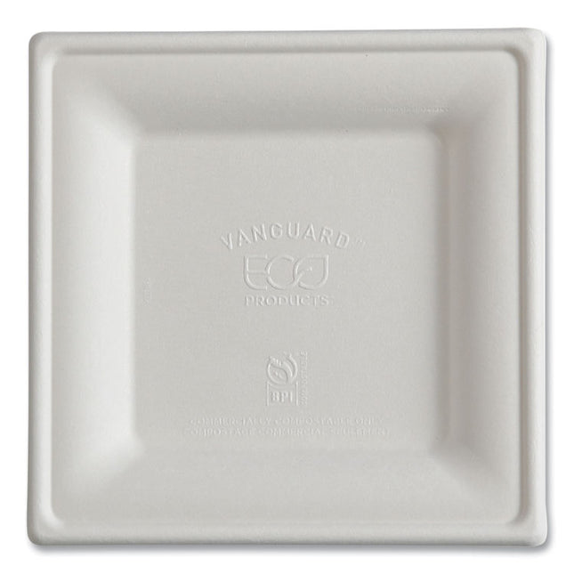 Vanguard Renewable and Compostable Sugarcane Plates, 6 x 6, White, 500/Carton