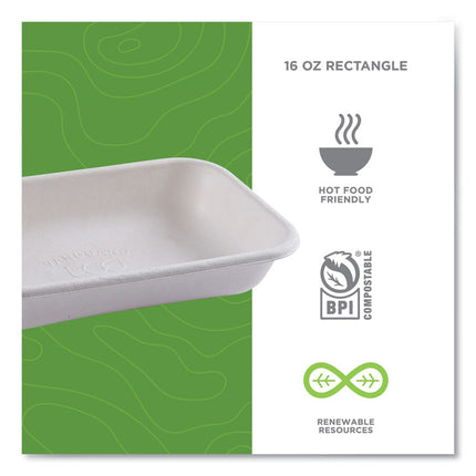Vanguard Worldview Renewable and Compostable Sugarcane Take-Out Containers, 16 oz, 7 x 5 x 1, White, 400/Carton