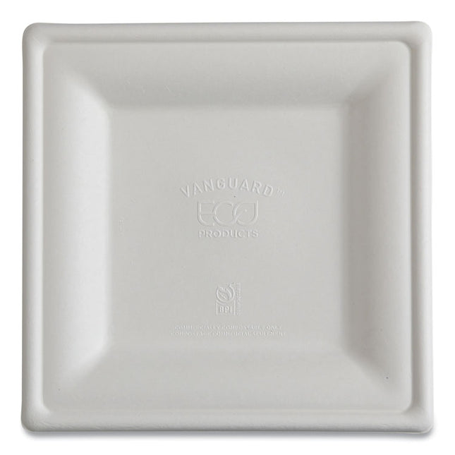 Vanguard Renewable and Compostable Sugarcane Plates, 10 x 10, White, 250/Carton