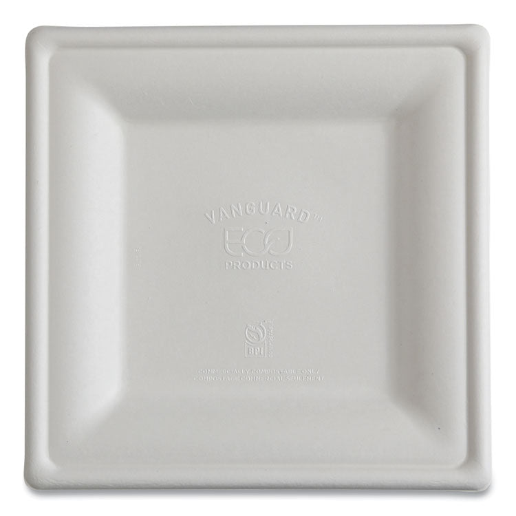 Vanguard Renewable and Compostable Sugarcane Plates, 10 x 10, White, 250/Carton