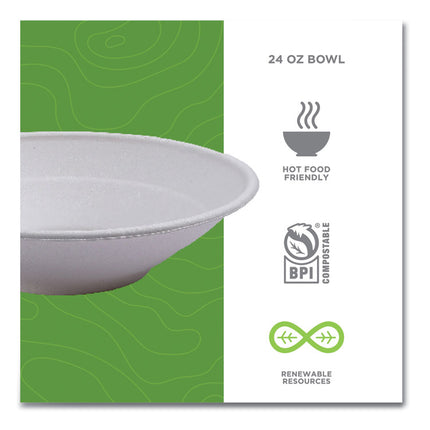 Vanguard Renewable and Compostable Sugarcane Bowls, 24 oz, White, 400/Carton