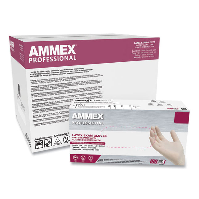 Latex Exam Gloves, Powder-Free, 4/5 mil, Medium, Ivory, 100/Box, 10 Boxes/Carton