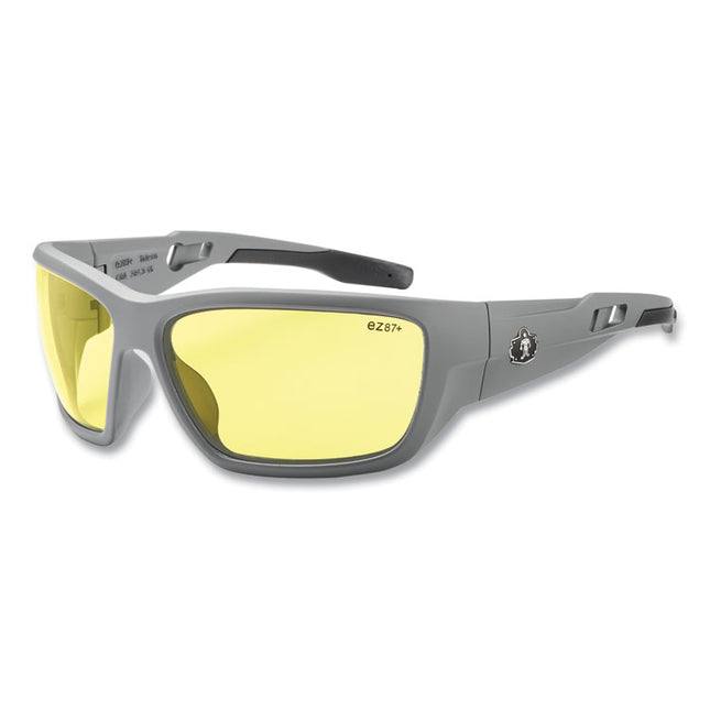Skullerz BALDR Safety Glasses, Matte Gray Nylon Impact Frame, Yellow Polycarbonate Lens