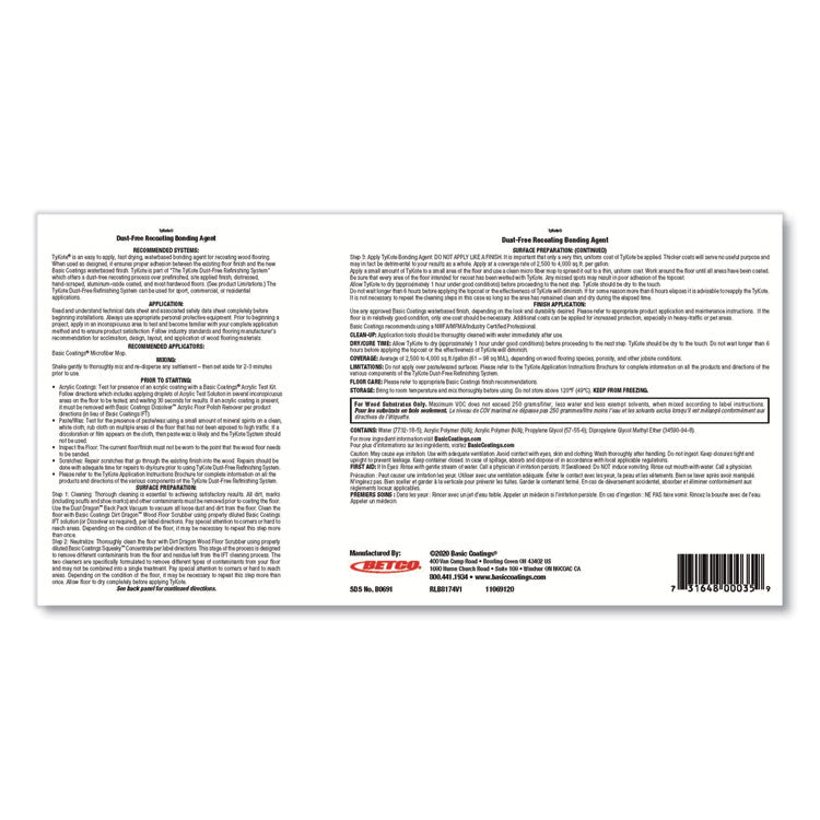 TyKote Recoat Bonding Agent, Characteristic Scent, 1 gal Bottle, 4/Carton