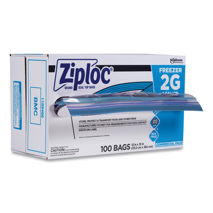 Zipper Freezer Bags, 2 gal, 13" x 15.5", Clear, 100/Carton