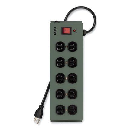 Metal SurgeMaster Surge Protector, 10 AC Outlets, 15 ft Cord, 885 J, Dark Gray