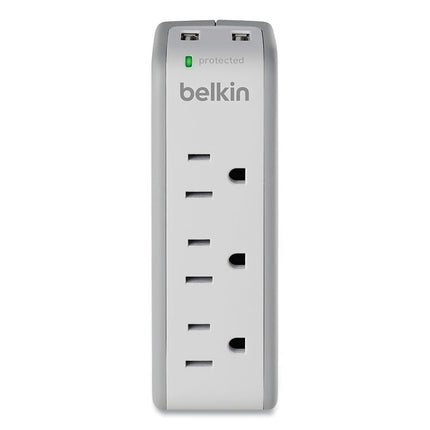 SurgePlus USB Swivel Charger, 3 AC Outlets/2 USB Ports, 918 J, White