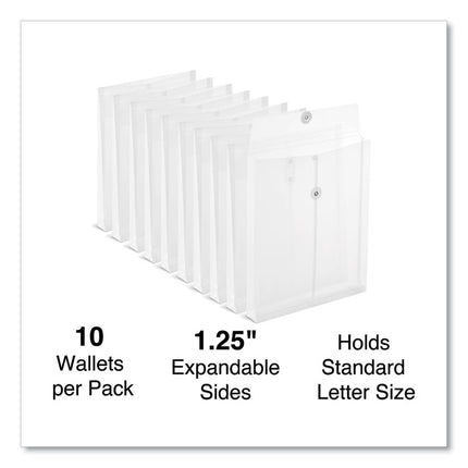 Top Opening Poly Envelopes, 1.25" Expansion, Letter Size, Clear, 10/Pack