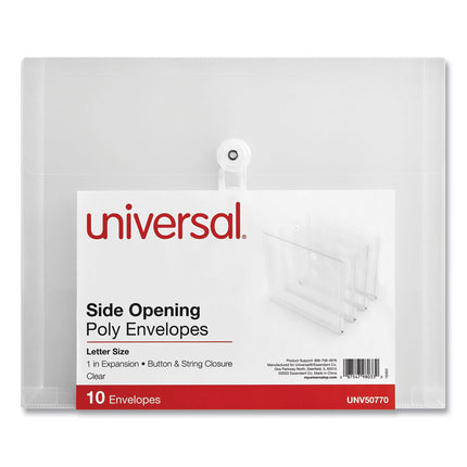 Side Opening Poly Envelopes, 1" Expansion, Letter Size, Clear, 10/Pack