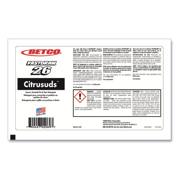 Symplicity Citrusuds Manual Dishwashing Detergent, Lemon Scent, 67.6 oz Bottle, 4/Carton