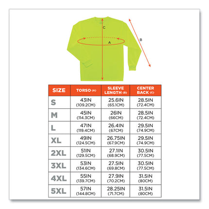 GloWear 8091 Non-Certified Hi-Vis Long Sleeve Shirt, 5X-Large, Lime