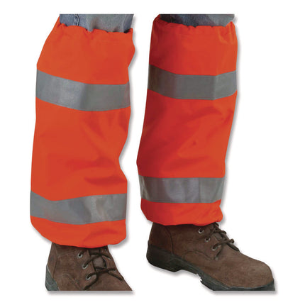 GloWear 8008 Class E Hi-Vis Leg Gaiters, Polyester with Polyurethane Coating, One Size Fits Most, Orange
