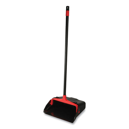 Maxi-Plus Lobby Dust Pan With Rear Wheels, 13 X 35, 30" Handle, Plastic, Black, 6/carton