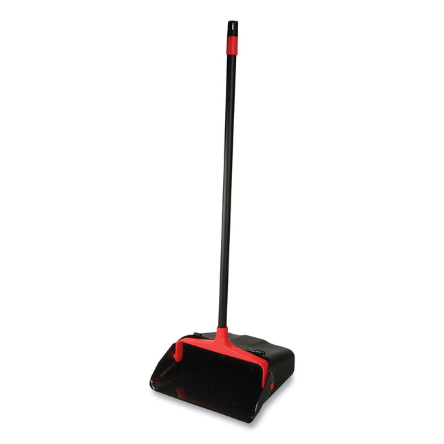 Maxi-Plus Lobby Dust Pan With Rear Wheels, 13 X 35, 30" Handle, Plastic, Black, 6/carton