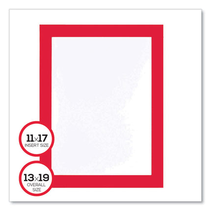 Self Adhesive Sign Holders, 11 x 17 Insert, Clear with Red Border, 2/Pack