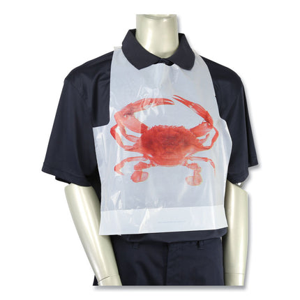 Heavyweight Poly Aprons, Crab Design, One Size Fits All, White/Red, 500/Box, 5 Boxes/Carton