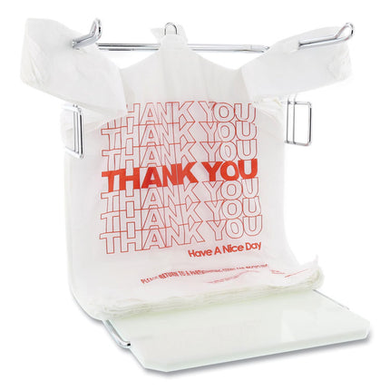 Thank You Bags, Thank You - Have a Nice Day Labeling, Cut-Out Handles, 13" x 8" x 23", White/Red, 1,000/Carton