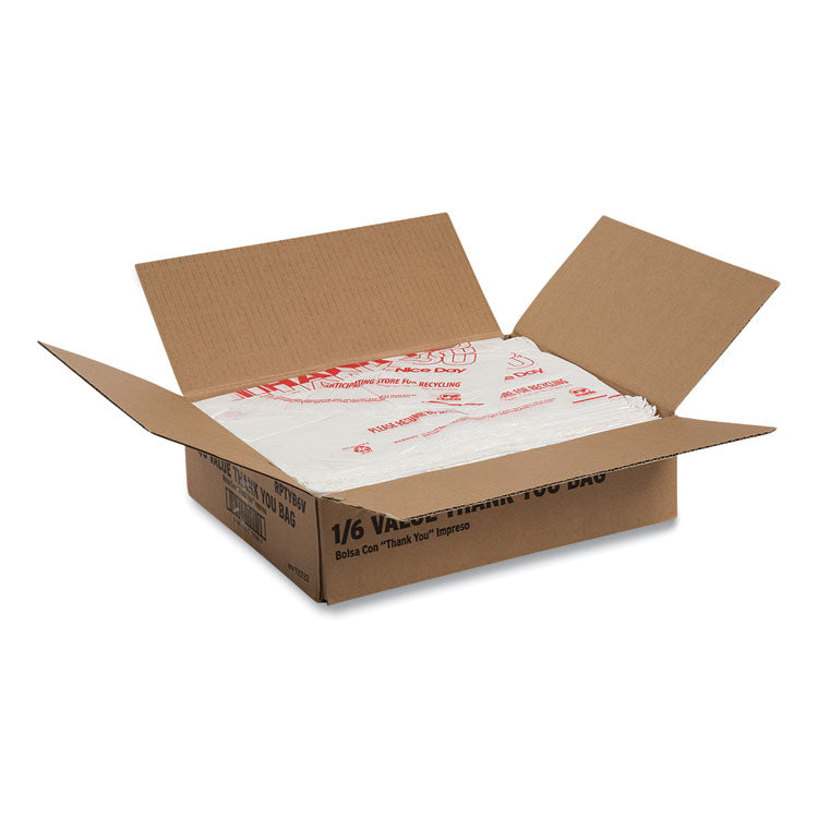 Thank You Bags, Thank You - Have a Nice Day Labeling, Cut-Out Handles, 11.5" x 6.5" x 20", White/Red, 775/Carton