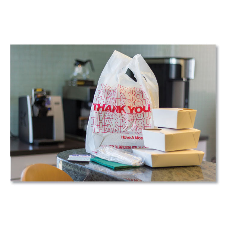 Thank You Bags, Thank You - Have a Nice Day Labeling, Cut-Out Handles, 13" x 8" x 23", White/Red, 1,000/Carton