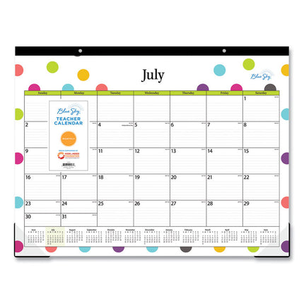 Teacher Dots Academic Desk Pad, 22 x 17, Black Binding, Clear Corners, 12-Month (July to June): 2024 to 2025