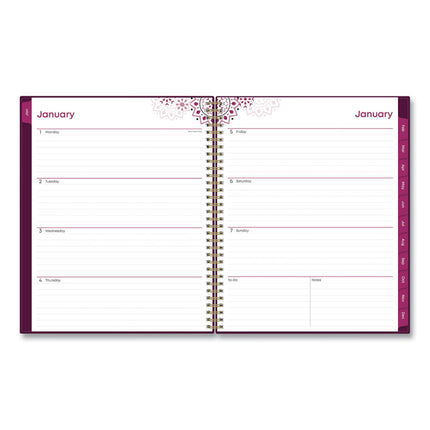 Gili Weekly/Monthly Planner, Jewel Tone Artwork, 11 x 8.5, Plum Cover, 12-Month (Jan to Dec): 2025