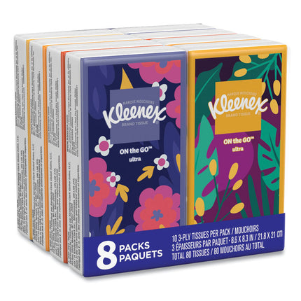 On The Go Packs Facial Tissues, 3-Ply, White, 10 Sheets/pouch, 8 Pouches/pack, 12 Packs/carton