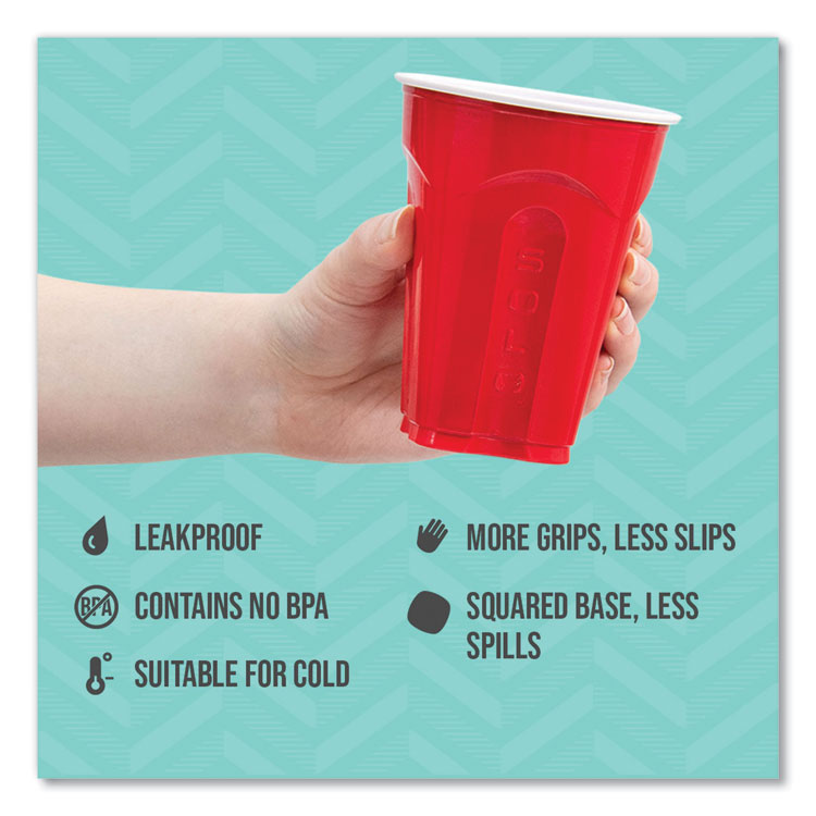 Squared Plastic Party Cups, 18 oz, Red, 240/Carton
