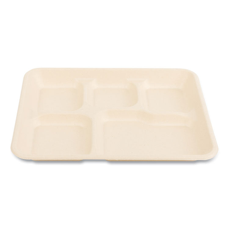 Bagasse PFAS-Free Food Tray, 5 Compartments, 8.26 x 0.98 x 10.9, Tan, Sugarcane, 500/Carton