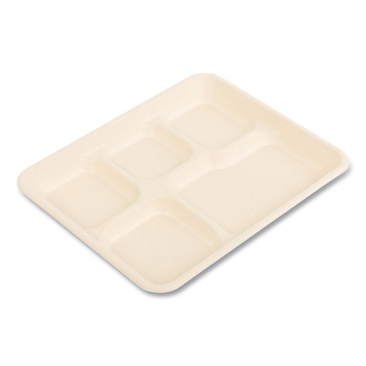 Bagasse PFAS-Free Food Tray, 5 Compartments, 8.26 x 0.98 x 10.9, Tan, Sugarcane, 500/Carton