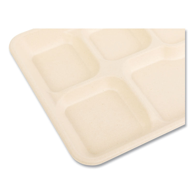 Bagasse PFAS-Free Food Tray, 5 Compartments, 8.26 x 0.98 x 10.9, Tan, Sugarcane, 500/Carton