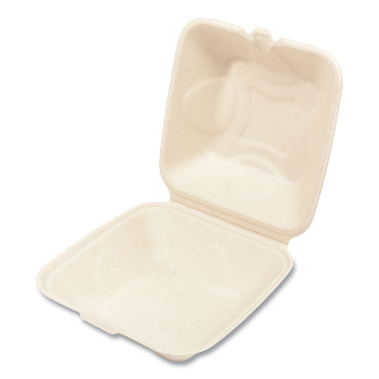 Bagasse PFAS-Free Food Containers, 6 x 6 x 3.19, Tan, Sugarcane, 500/Carton