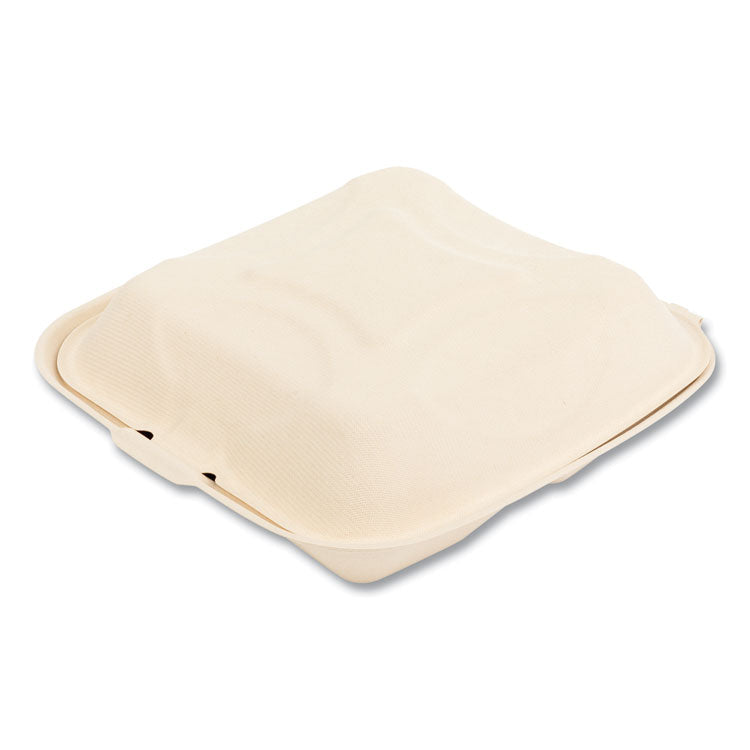 Bagasse PFAS-Free Food Containers, 3 Compartments, 9 x 3.19 x 9, Tan, Sugarcane, 200/Carton
