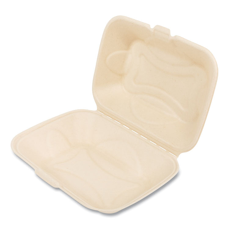Bagasse PFAS-Free Food Containers, Hoagie/Hinged Lid, 6 x 3 x 9, Tan, Sugarcane, 250/Carton