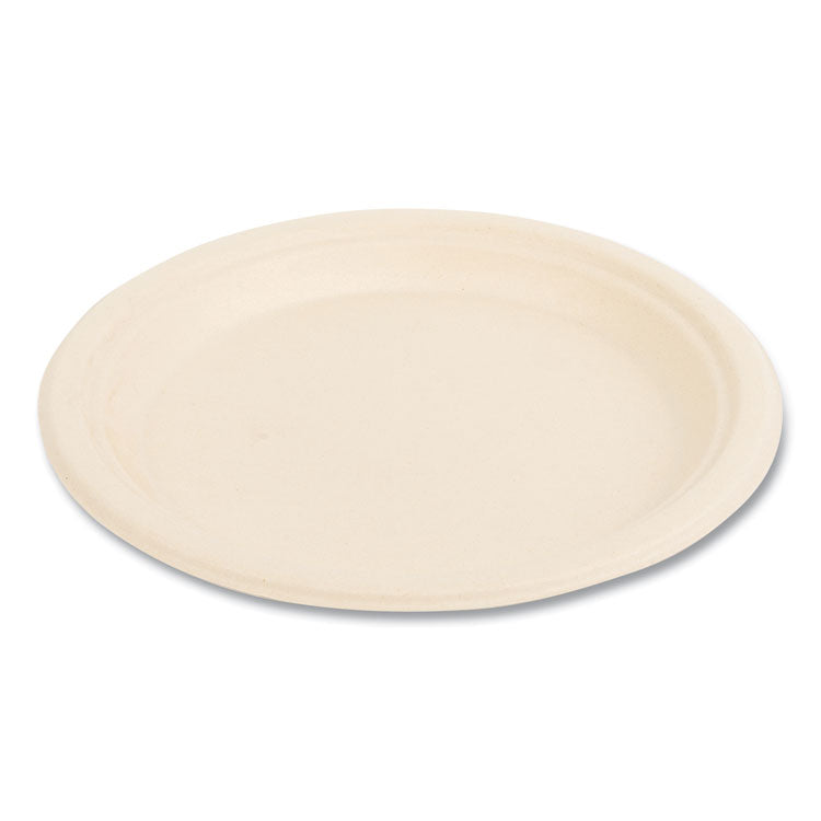 Bagasse PFAS-Free Dinnerware, Plate, Sugarcane, 9" dia, Tan, 500/Carton